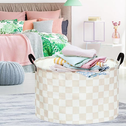 Checkered Storage Basket Extra Large 80L Kids Hamper Baby Laundry Basket Waterproof Toys Car Organizer Collapsible Canvas for Home/Dorm/Pet/Office/Closet/Shelf/Gift Baskets