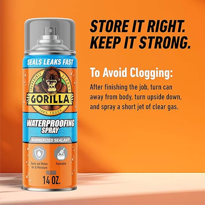 Gorilla Waterproof Patch & Seal Rubberized Sealant Spray, Crystal Clear, 14 Ounce (Pack of 2) - Seals Out Water, Air, and Moisture