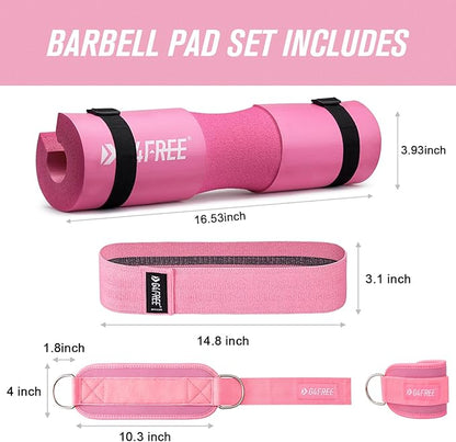 G4Free 9Pcs Barbell Pad Set for Squat, Hip Thrusts, Lunges, Leg day, Standard Olympic Bars with 2 Gym Ankle Safety Straps, 3 Hip Resistance Bands, 2 Lifting Strap, Barbell Pad, and Carry Bag