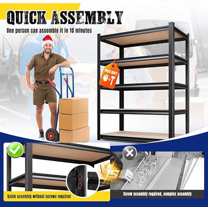 71"H-28"W-12"D Garage Shelving-5 Tier Garage Storage Shelves,Adjustable Heavy Duty Metal Shelving Unit and Storage Large Rack,Utility Steel Shelf For Warehouse Industrial Pantry Basement Organizers