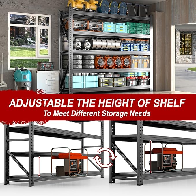 5-Tier Heavy Duty Garage Shelving Unit, 8000lbs Adjustable Garage Shelves 71" W x 24" D x 71" H Metal Shelving, Utility Rack Shelf, Industrial Shelve Units for Storage Warehouse Pantry Closet