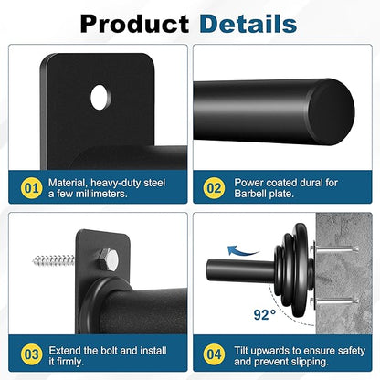 EVERYMATE Weight Plate Rack, Wall Mount Weight Plate Holder for Bumper Plates, Max Weight Capacity 330 lb, Home Gym Organizer