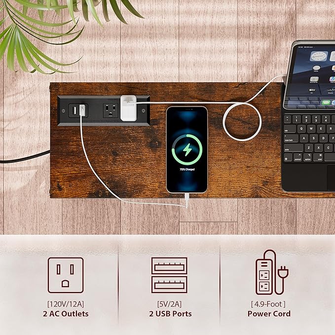 70.8" Console Table with Power Outlet, Wood Narrow Sofa Platform with Charging Station, Entryway Hallway Behind Couch Table with USB, for Living Room, Foyer, Rustic Brown