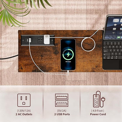 70.8" Console Table with Power Outlet, Wood Narrow Sofa Platform with Charging Station, Entryway Hallway Behind Couch Table with USB, for Living Room, Foyer, Rustic Brown
