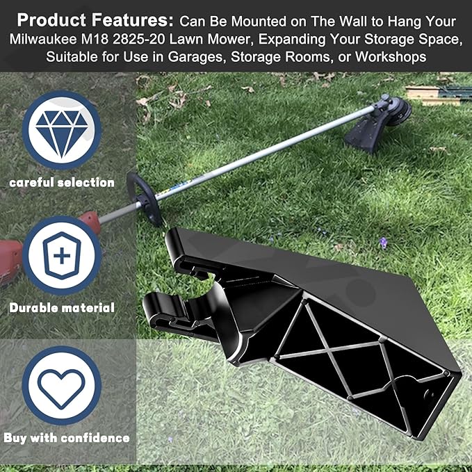 Wall Mount for Milwaukee M18 Fuel String Trimmer 2825-20 - Heavy-Duty Black Wall Mounting Bracket, String Trimmer Holder Storage Hook Fits Handle Diameter 1" - Save Space