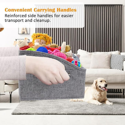 2pack Dog Storage Organizer,Trapezoid Dog Toy Basket,Dog Treat Container with handle,Collapsible Fabric Storage Box for Dog Toys and Dog Treats,Dog Treat Station with removable dividers-Grey