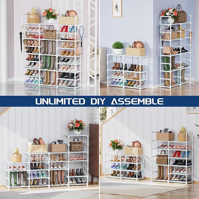 Mavivegue 9 Tiers Shoe Rack Tall Shoe Organizer Shoe Storage 50-55 Pairs Vertical Shoe Shelf Large Shoe Rack Organizer Stackable Shoe Racks for Entryway, Closet, Garage, Bedroom,Cloakroom - White