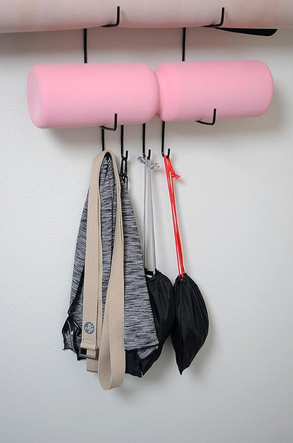 Olivia and Lily Wall-Mounted Yoga Mat Rack with black wood shelf - Organizer for Yoga Mats, Resistance Bands, and Accessories - Home Gym Storage Solution