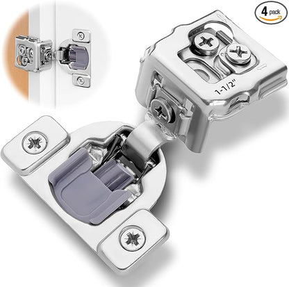 Decobasics 4 Pack Soft Close Cabinet Hinges 1-1/2" Overlay for Kitchen Cabinet Doors, Slow Self-Closing Concealed Hidden Hinges for Face Frame –Stainless Steel, 3-Way Adjustable & Quiet Close Damper