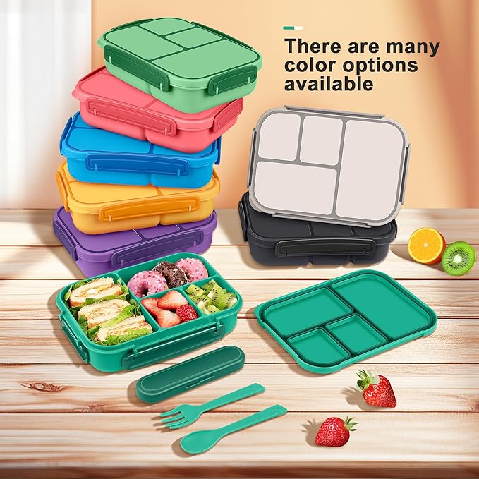 Lunch Box Kids,Bento Box Adult,Leakproof Lunch Containers for Adults/Kids/Toddler,1200ML-4 Compartments bento Lunch box with Utensil,Microwave & Dishwasher & Freezer Safe (Green)