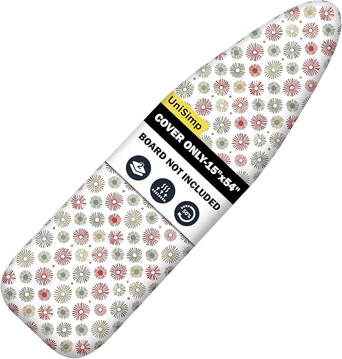 Ironing Board Cover and Pad 15"x54" Extra Thick Natural Cotton, Scorch and Stain Resistant Padding, Standard Size Iron Board Cover with Fasteners Heavy Duty Elastic Edge, Heatproof Sunflora