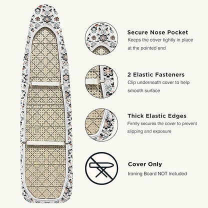Ironing Board Cover and Pad 15"x54" Extra Thick Natural Cotton, Scorch and Stain Resistant Padding, Standard Size Iron Board Cover with Fasteners Heavy Duty Elastic Edge, Heatproof Floral