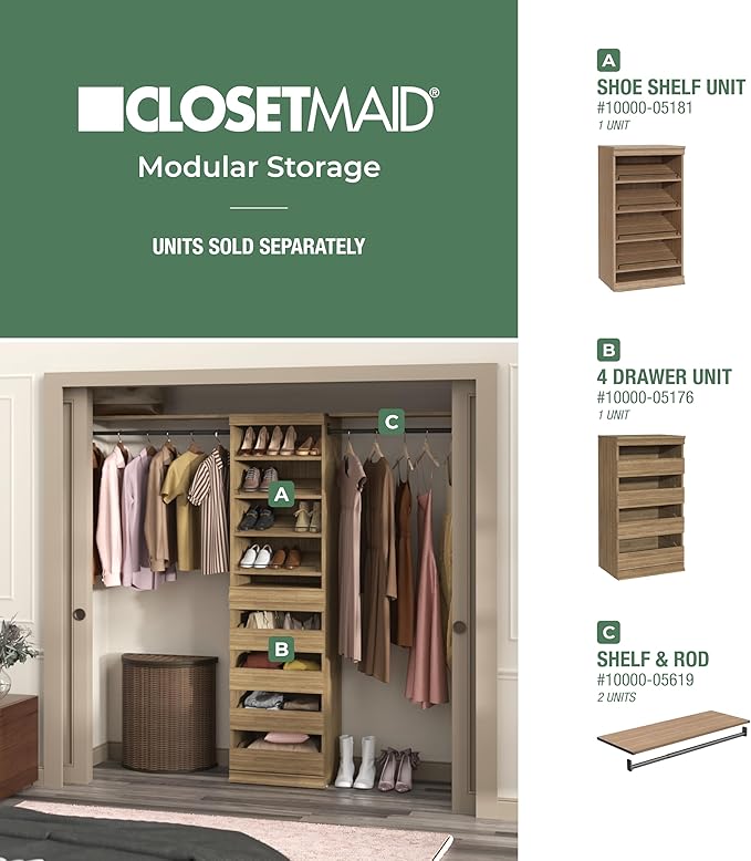 ClosetMaid Modular Storage Shelf and Hang Rod Kit, Sand