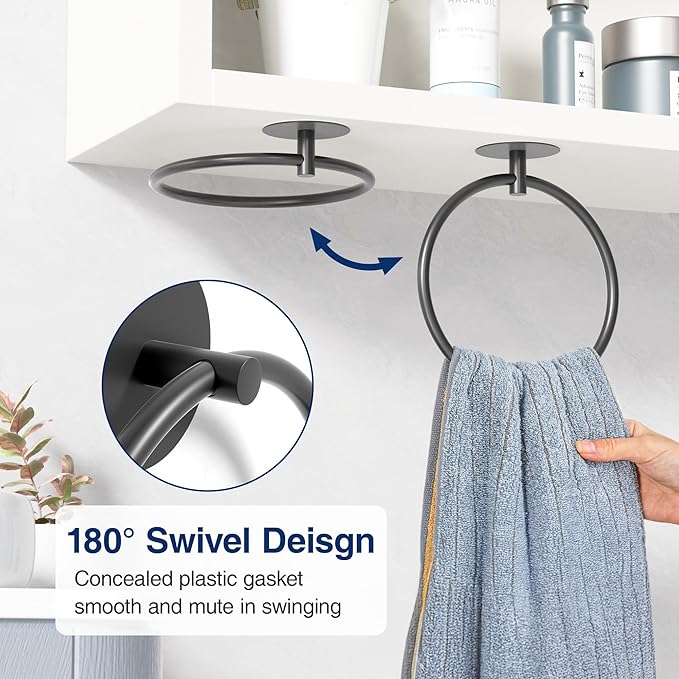 Matte Black Bathroom Towel Ring - SUS304 Stainless Steel Bathroom Towel Rack, Susswiff Adhesive Wall Mounted Hand Towels Holder, Towel Hanger for Bathroom Organizer, Kitchen Storage