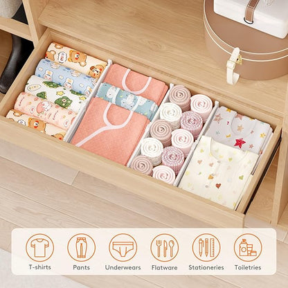 Lifewit 4" Tall 5 Pack Drawer Dividers, 27-42cm/10.5-16.5" Expandable Drawer Divider for Clothes, Adjustable Dresser Drawer Organizers, Drawers Separators for Dresser/Bathroom/Closet/Kitchen White