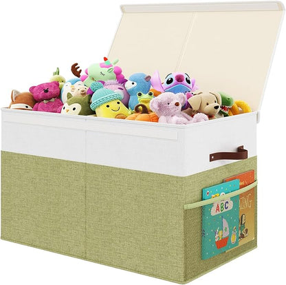 Large Toy Storage Box with Lid Upgraded Toy Storage Chest Organizer with Divider Foldable Toy Bin for Kids Boys Girls Playroom Nursery Bedroom (25"x13"x16")