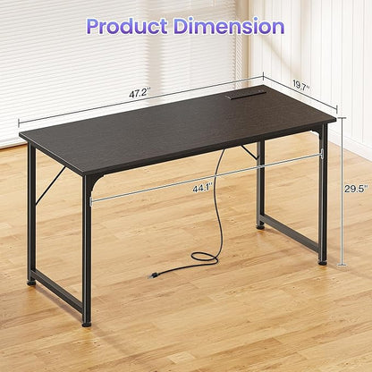 PRAISUN 47 X 20 Inch Office Computer Desk with Power Outlets and USB-C Port, Larger Gaming Desk, for Home Office, Study, Bedroom, Writing Work from Home Table, Metal Frame, Black