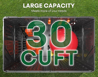 30 Cu.Ft Outdoor Storage Shed, Multi-Purpose Weather-Resistant Utility Shed for Garbage Cans, Lawn Mower, Garden Tools, Waterproof Resin Horizontal Cabinet with Pad-Lockable Doors (Black)