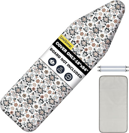 Ironing Board Cover and Pad 18"x54" Extra Thick Natural Cotton,Scorch and Stain Resistant Iron Board Cover,Extra Large Iron Board Cover with Fasteners Heavy Duty Heatproof Elastic Edge Floral