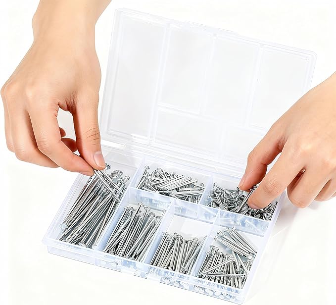 280 Pcs Nail Assortment Kit, 6 Sizes Finishing Nails for Hanging Pictures, Maximum Length 2 Inches Galvanized, Long and Small Nails for Wall Art