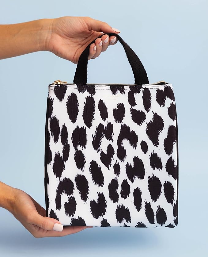 kate spade new york Portable Soft Cooler Lunch Bag, Thermal Tote with Insulated Interior Lining and Storage Pocket, Lunch Tote for Women, Modern Leopard