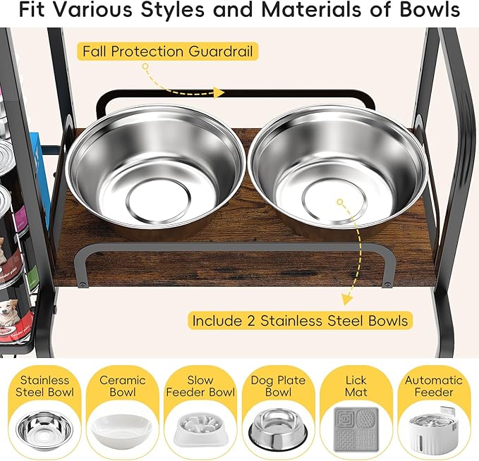 Elevated Dog Bowl Stand, Adjustable Raised Dog Stand, Pet Feeding Station Cabinet with Storage Organizer, Large Toy Bin Basket, Lifted Food and Water Bowl Holder for Large Medium Small Breed