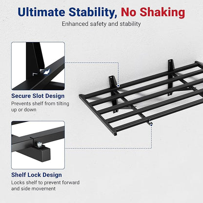 FLEXIMOUNTS 2x4ft Garage Wall Shelving, 2-Pack Heavy Duty Garage Shelving Wall Mounted with 8 Hooks, 400lbs Capacity, Storage for Power Tools, Garden Supplies, Storage Bins, Lite Series