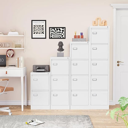 SISESOL 5 Drawer File Cabinet with Lock,Tall Vertical File Cabinet Five Drawer,15" Narrow Office Filing Cabinets,White Metal File Cabinets for Home Office,Fit A4,Legal,Letter Size,-Assembly Required