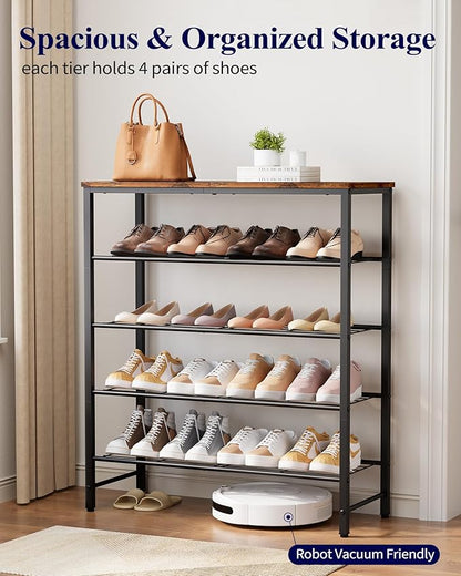 Kitsure Shoe Rack for Closet, Rustic Brown Shoe Organizer with Leveling Feet, Sturdy & Rust-Proof Shoe Storage for Entryway, Bedroom, Living Room, 29.5" x 11.4" x 31.2", Brown