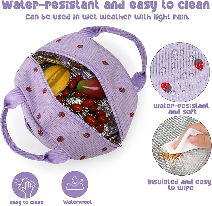 Bluboon Lunch Bag for Women Men Cute Corduroy Lunch Tote Bags Reusable Insulated Lunch Box Large Capacity Reusable Insulated Cooler for Work Picnic or Travel