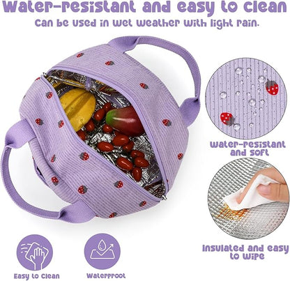 Bluboon Lunch Bag for Women Men Cute Corduroy Lunch Tote Bags Reusable Insulated Lunch Box Large Capacity Reusable Insulated Cooler for Work Picnic or Travel
