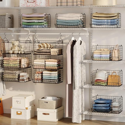 3 Tier Closet Hanging Shelves with Divider, Extra Large Closet Organizers and Storage, Clothes Hanging Organizer Clothing Sweaters Handbags Clutches Accessories