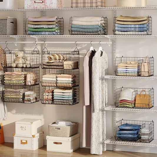 3 Tier Closet Hanging Shelves with Divider, Extra Large Closet Organizers and Storage, Clothes Hanging Organizer Clothing Sweaters Handbags Clutches Accessories