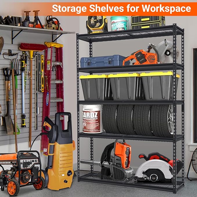 GarveeHome Garage Shelving, Heavy Duty Garage Shelving 48 in L x 24 in W x 72 in H, 2500 LBS Load Bearing Storage Shelves Adjustable, Durable Metal Storage Shelves, Easy Assemble for Garage, Basement