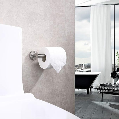 TASTOS Brushed Nickel Toilet Paper Holder SUS304 Stainless Steel, Modern Round Tissue Roll Holders Wall Mount, Toilet Paper Roll Dispenser Bathroom 5 inch TP Holder for Kitchen Washroom