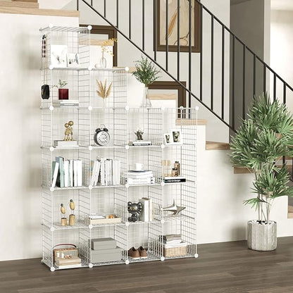 C&AHOME Wire Cube Storage - 20-Cube Organizer, Metal Grids, Modular Bookshelf Shelf, Ideal for Bedroom & Office, 48.4'L x 12.4'W x 60.6'H White UWCSM20W