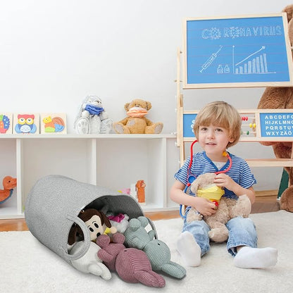 Cotton Rope Laundry Basket Hamper for Clothes Woven Storage Basket for Living Room Bedroom Boho Tall Rope Baskets for Blanket Toys Pillow Towels Baby Nursery Hamper Bin Large light grey