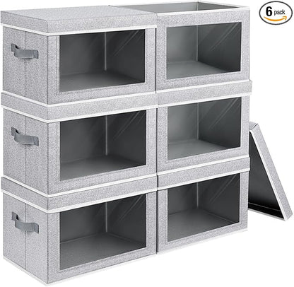 Storage Bins with Lids, 6 Pack Large Storage Cubes with Window, Closet Bins with Lids & Handles, Fabric Box for Organizing Clothes, Towels, Books, Blended