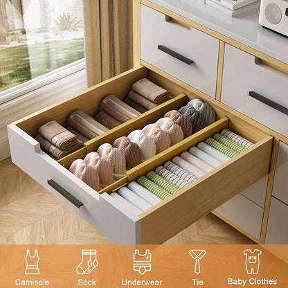 Bamboo Drawer Dividers,17-22" Adjustable Kitchen Drawer Organizer for Clothes,4 Pack Expandable Drawer Organization Separators for Bedroom,Bathroom,Dresser and Office,Natural