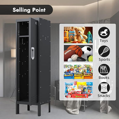 Metal Cabinet Home Office Storage, Lockable Steel Locker with Door, 54" Height, Multi-Purpose for Home, Office, Gym, School, Garage