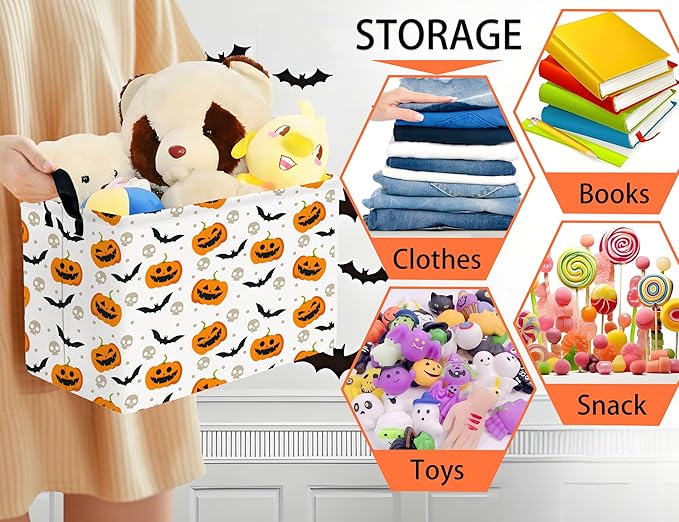 Large Halloween Themed Candy Gift Boo Basket for Kids Baby Personalized Adults Storage Bin Fall Decor(Bat Pumpkin)