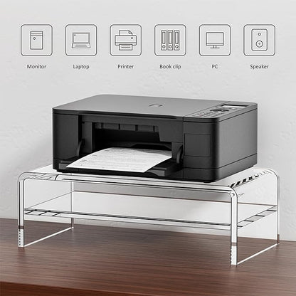Clear Acrylic Monitor Stand Riser 2 Tier, 5.12 Inches High Clear Computer Desk Organizer Shelf for Multi Media PC Storage Laptop