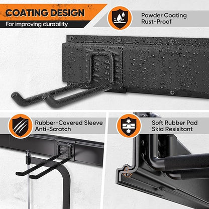 Garden Tool Organizer Wall Mount, 32 inches Tool Storage Rack with Adjustable Hooks, 600lbs Adjustable Heavy Duty Metal Hooks, Yard Shed Rack Holder System Hanging Rake Broom Mop Snowboard, Men Gift