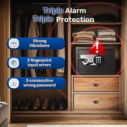 BlackSmith Home Safe Box 1.2 Cubic Feet Biometric Gun Safe Quick Access Fingerprint Security Lock Box for Pistols, Cash, Jewelry with Dual Alarm System LCD Display and Fireproof Bag