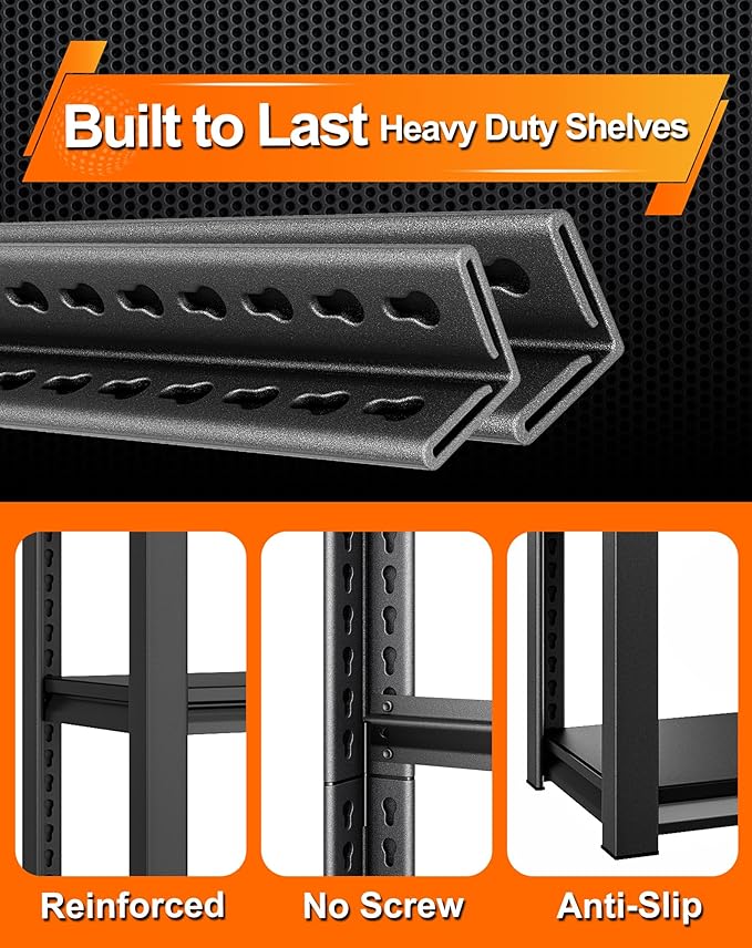 40''W Garage Shelves Heavy Duty - 2,000Lbs Steel Metal Adjustable Utility Storage Shelving Rack Units 40" W x 16" D x 66" H 4 Tier Black