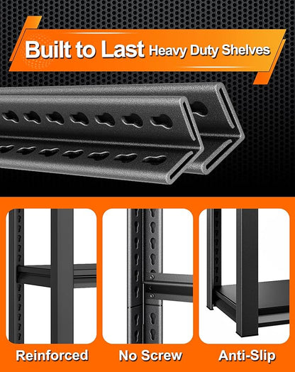 40''W Garage Shelves Heavy Duty - 2,000Lbs Steel Metal Adjustable Utility Storage Shelving Rack Units 40" W x 16" D x 66" H 4 Tier Black