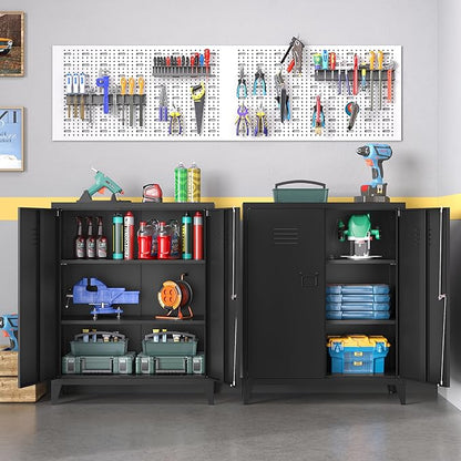 Metal Storage Cabinet,Home Office Cabinet with Doors and Adjustable Shelves,Locking Cabinet with Adjustable Leg Levelers for Garage Storage Tool Cabinets(Black)