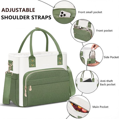 MIYCOO Lunch Bag Lunch Box Women - Leakproof Insulated Lunch Cooler Bag for Women - Large Lunch Tote Bags Adults, Green White