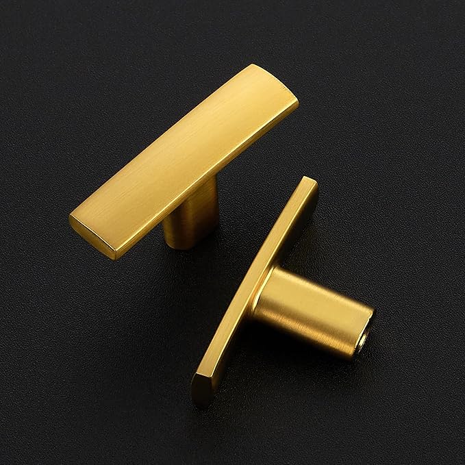 5 Pack Gold Cabinet Knobs - Curved Cabinet Pulls Brushed Brass Knobs for Kitchen Cabinet Drawer Solid Dresser Knobs for Cabinet Hardware 1-3/4in Length Single Hole