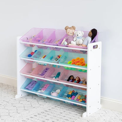 Humble Crew Supersized Toy Storage Organizer with 16 Removable Bins, Unicorn – Large Toy Storage for Toddlers Ideal for Kids' Rooms, Playrooms, and Nurseries - Modern Toy Bins for Kids